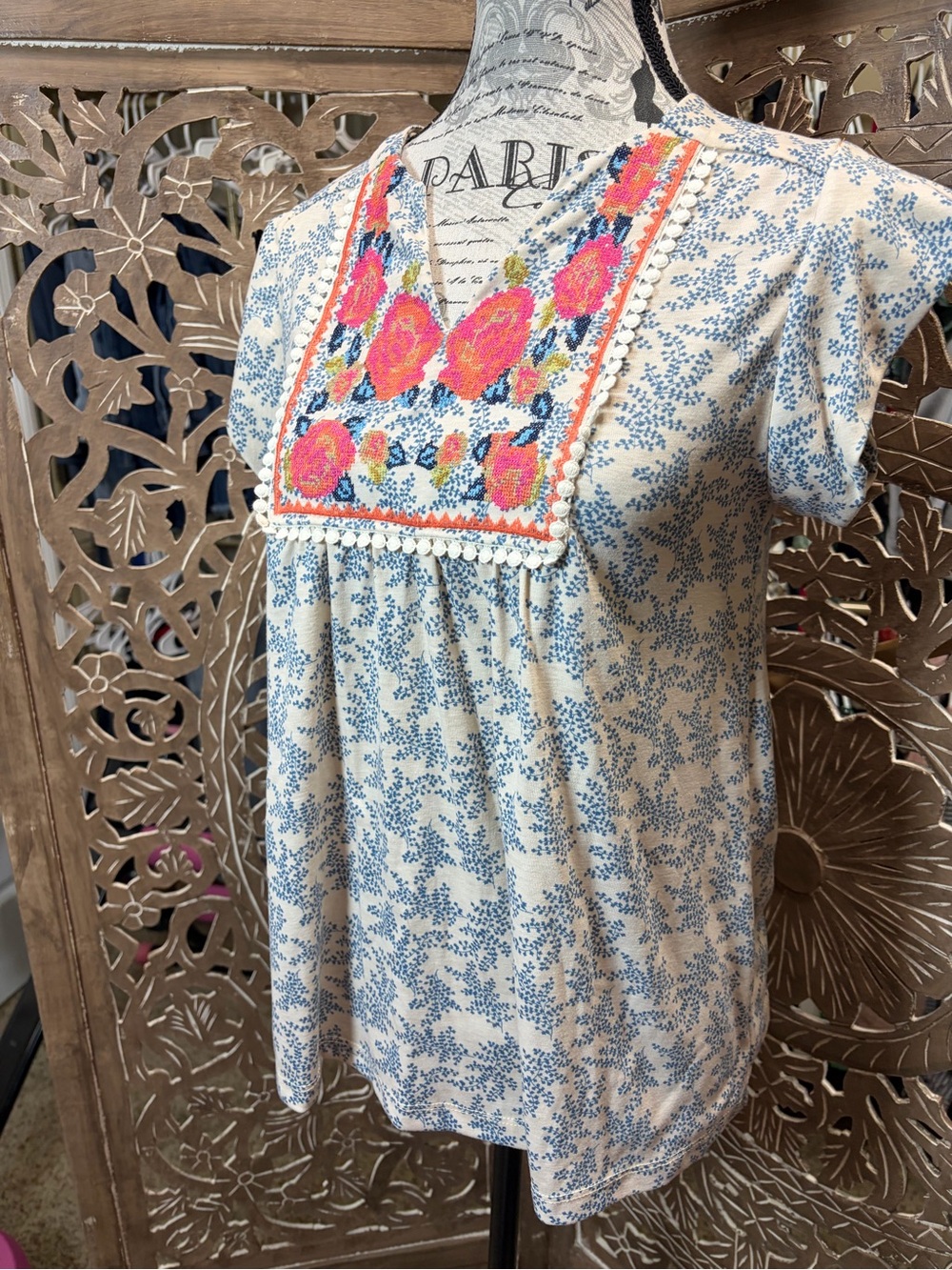 THML Blue Floral Blouse with Pink
Embroidered Bib - Picture 2 of 4